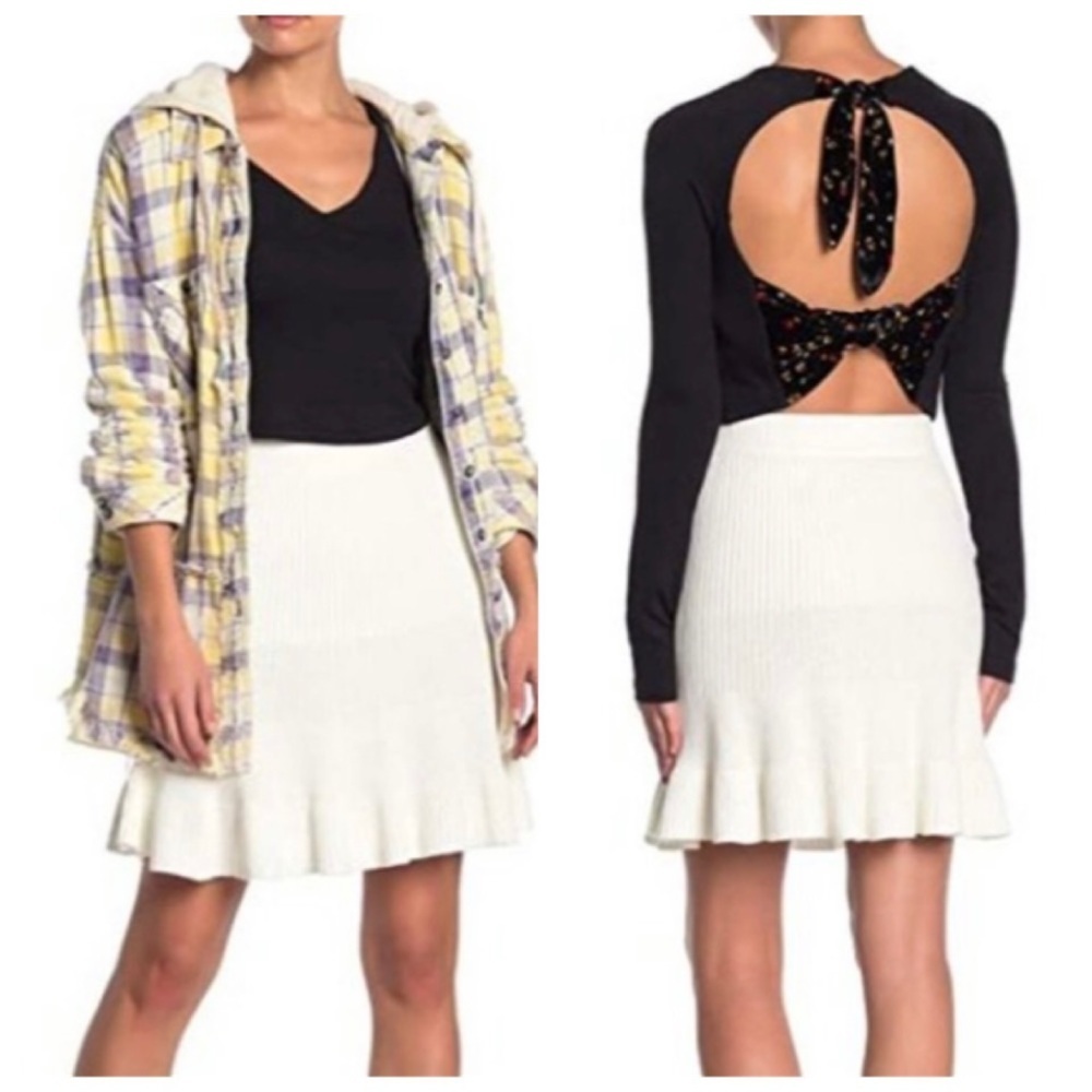 Free People Solid Gold Ribbed Cream Cable Sweater Skirt XS NWT‎ OB1010824